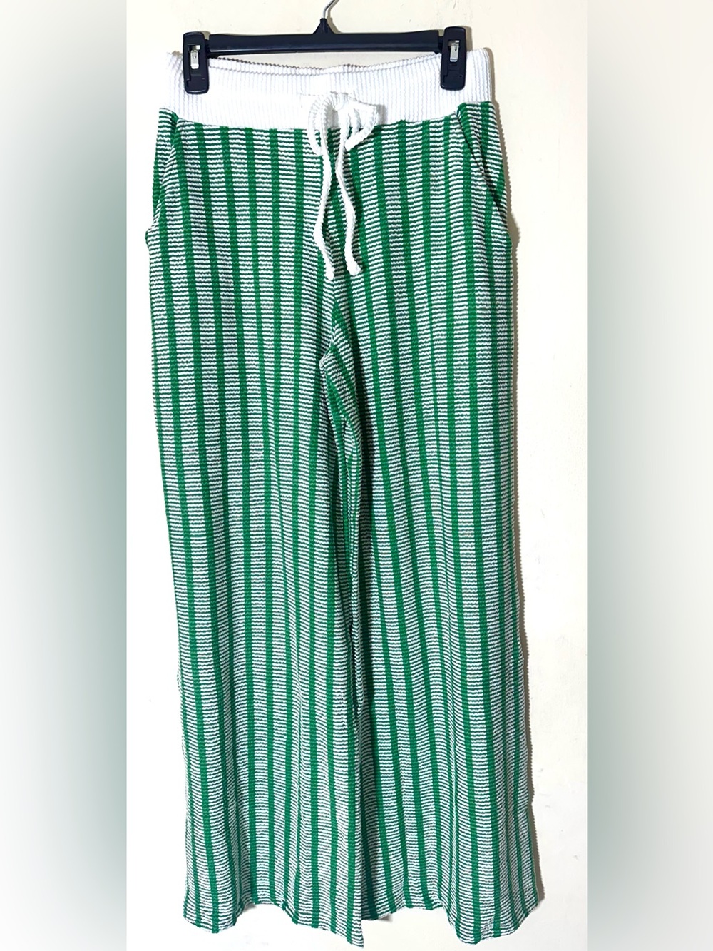 Zenana Raised Rib Striped Pullover & Wide Leg Pants Set Women’s Kelly Green - Picture 5 of 9